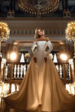 Off-the-Shoulder Long Sleeves Satin Mermaid Wedding Dress with Detachable Tail