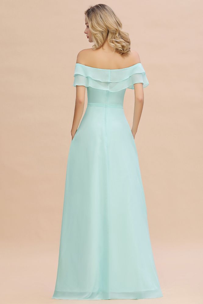 Off the Shoulder Mini-Green Front Slit Bridesmaid Dress Aline Beach Wedding Dress | MISSHOW Off the Shoulder Mini-Green Front Slit Bridesmaid Dress Aline Beach Wedding Dress | MISSHOW