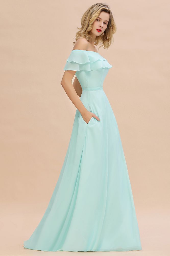 Off the Shoulder Mini-Green Front Slit Bridesmaid Dress Aline Beach Wedding Dress | MISSHOW Off the Shoulder Mini-Green Front Slit Bridesmaid Dress Aline Beach Wedding Dress | MISSHOW