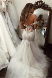 Off the Shoulder Pretty Mermaid Lace Long Tulle Elegant Wedding Dresses