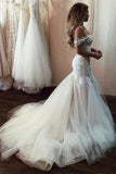 Off the Shoulder Pretty Mermaid Lace Long Tulle Elegant Wedding Dresses
