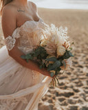 Off-the-Shoulder Simple Wedding Dress Tulle Lace Aline Beach Wedding Dress-misshow.com