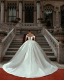 Off-the-Shoulder Sweetheart Ball Gown Satin Sleeveless Garden Bridal Dress-misshow.com