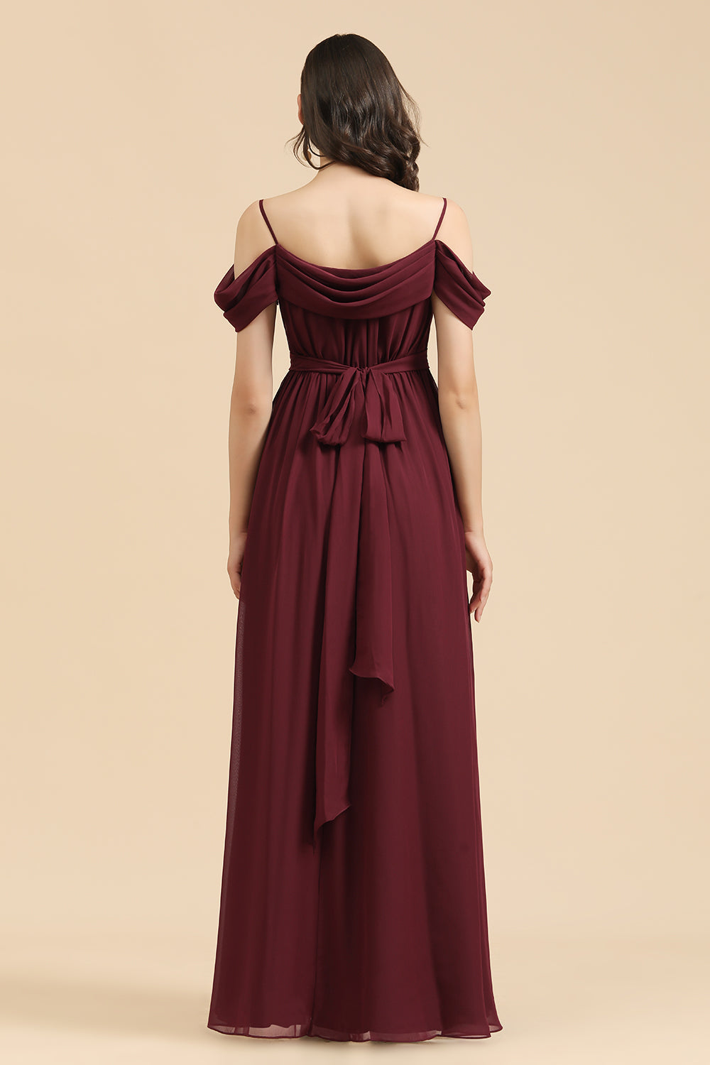 Off-the-Shoulder Sweetheart Burgundy Long Bridesmaid Dress With Slit-misshow.com