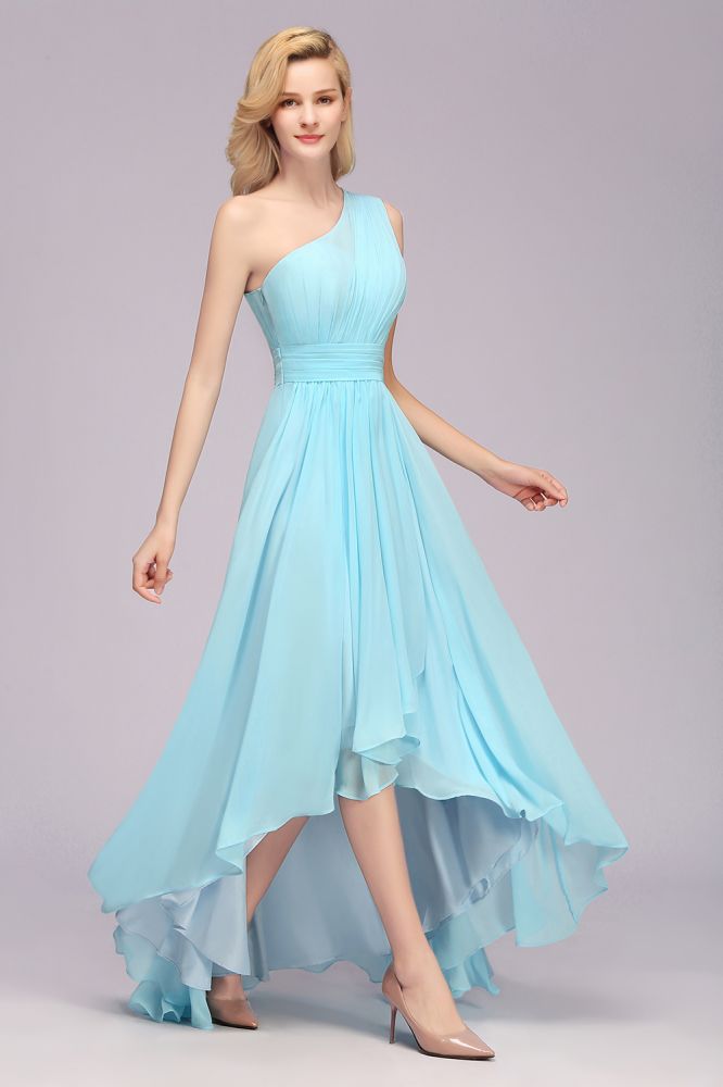 One Shoulder A-line Hi-lo Chiffon Bridesmaid Dresses for Women-misshow.com