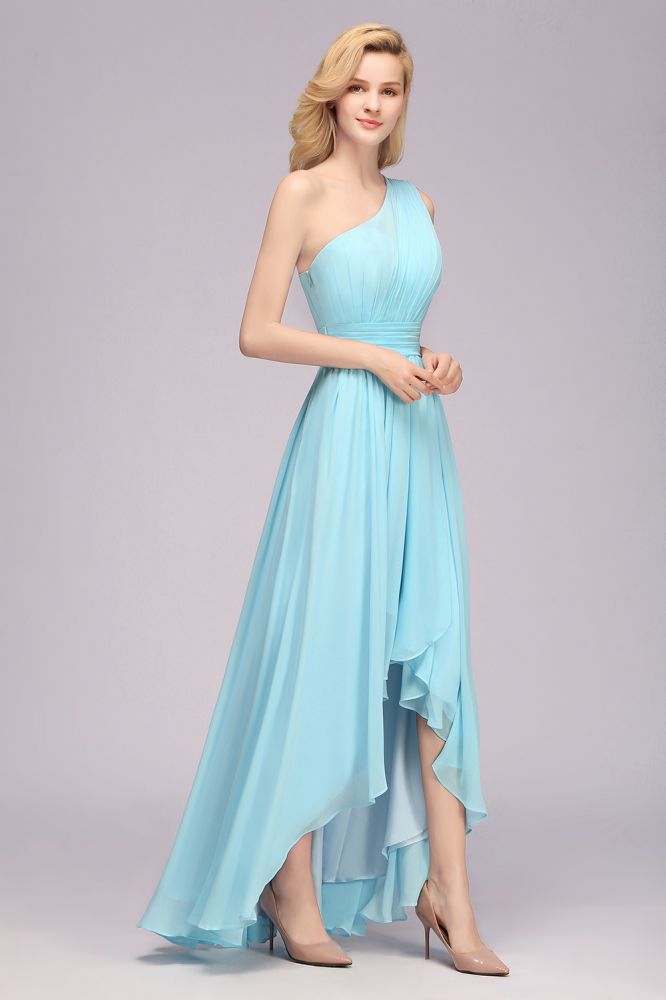 One Shoulder A-line Hi-lo Chiffon Bridesmaid Dresses for Women-misshow.com