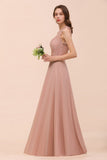 One Shoulder Chiffon Bridesmaid Dress Dusty Pink Wedding Guest Dress for Bride-misshow.com