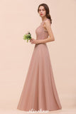 One Shoulder Chiffon Bridesmaid Dress Dusty Pink Wedding Guest Dress for Bride-misshow.com