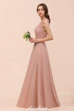 One Shoulder Chiffon Bridesmaid Dress Dusty Pink Wedding Guest Dress for Bride-misshow.com