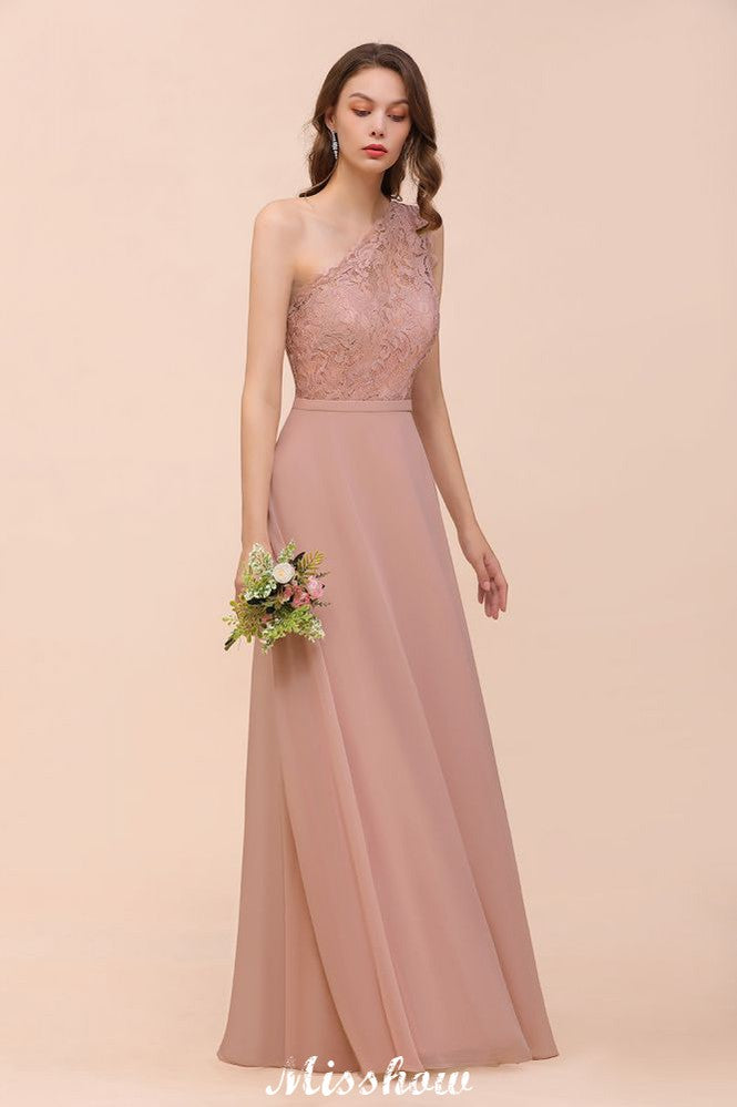 One Shoulder Chiffon Bridesmaid Dress Dusty Pink Wedding Guest Dress for Bride | MISSHOW One Shoulder Chiffon Bridesmaid Dress Dusty Pink Wedding Guest Dress for Bride | MISSHOW