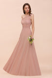 One Shoulder Chiffon Bridesmaid Dress Dusty Pink Wedding Guest Dress for Bride-misshow.com