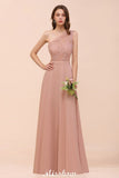 One Shoulder Chiffon Bridesmaid Dress Dusty Pink Wedding Guest Dress for Bride