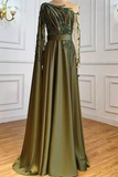 One Shoulder Evening Dress with Cape Long Sleeves