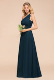 One Shoulder Floor-Length Bridesmaid Dress A-line Chiffon Wedding Party Dresses-misshow.com