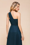 One Shoulder Floor-Length Bridesmaid Dress A-line Chiffon Wedding Party Dresses-misshow.com