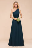 One Shoulder Floor-Length Bridesmaid Dress A-line Chiffon Wedding Party Dresses