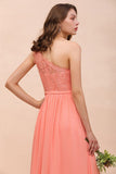 One Shoulder Floral Bridesmaid Dress Side Split Formal Wedding Guest Dress with Pocket-misshow.com