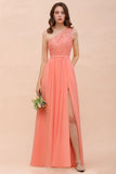 One Shoulder Floral Bridesmaid Dress Side Split Formal Wedding Guest Dress with Pocket