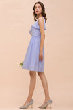 One Shoulder Lavender Mini Bridesmaid Dress Chiffon Knee Length Simple Daily Dress-misshow.com