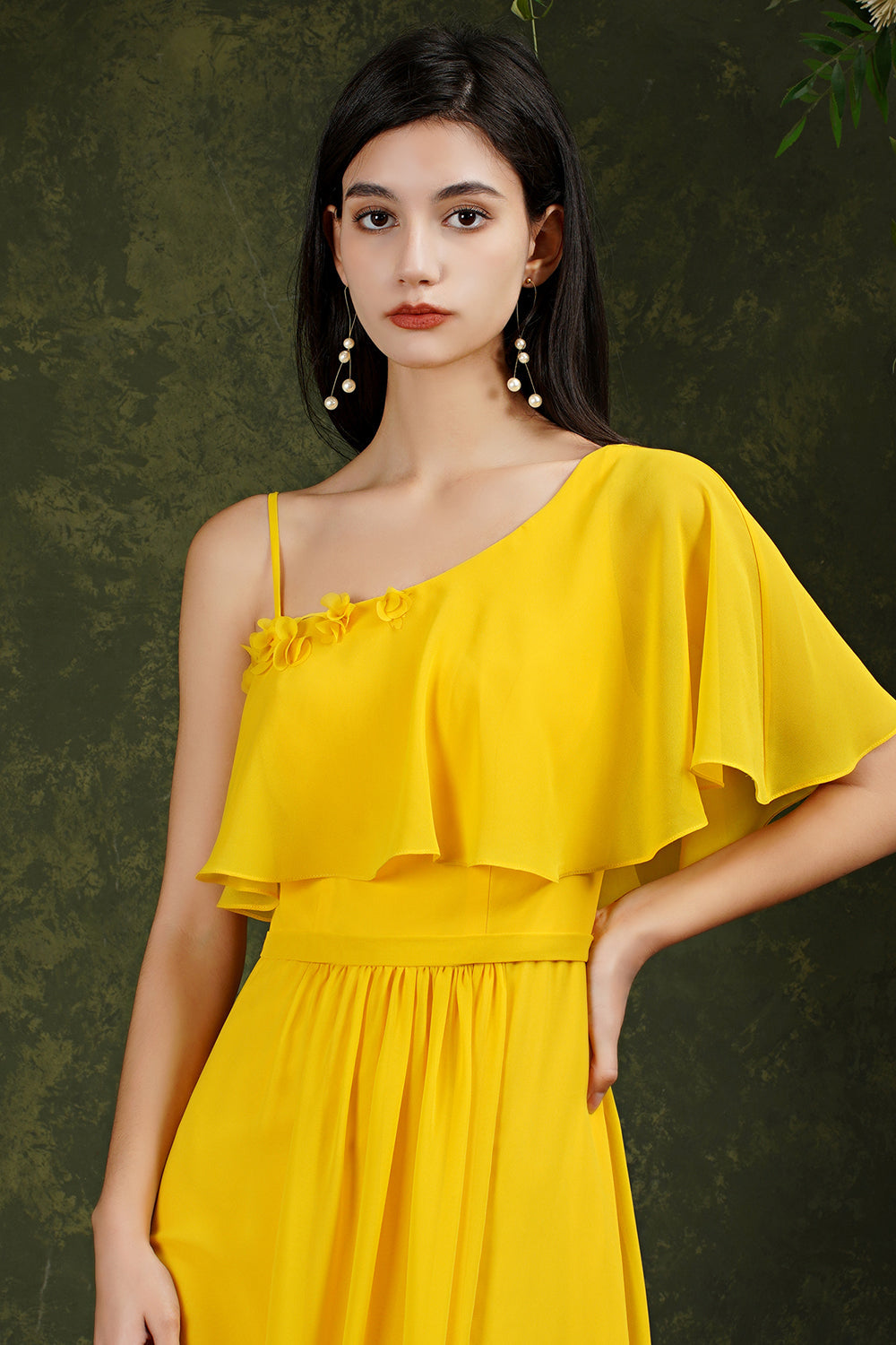 One Shoulder Ruffles Bridesmaid Dresses Long With Slit One Shoulder Ruffles Bridesmaid Dresses Long With Slit