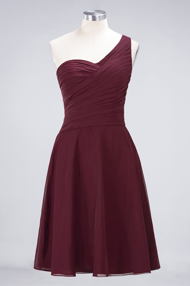 One-Shoulder Sweetheart Knee-Length Bridesmaid Dress Ruffles aline Party Dress | MISSHOW One-Shoulder Sweetheart Knee-Length Bridesmaid Dress Ruffles aline Party Dress | MISSHOW