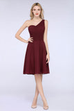 One-Shoulder Sweetheart Knee-Length Bridesmaid Dress Ruffles aline Party Dress