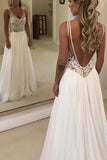Open Back V-neck Lace Chiffon Wedding Dress-misshow.com
