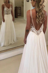 Open Back V-neck Lace Chiffon Wedding Dress-misshow.com