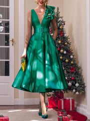 A Line Princess V Neck Sleeveless Tea Length Mother Of The Bride Dresses With Sash