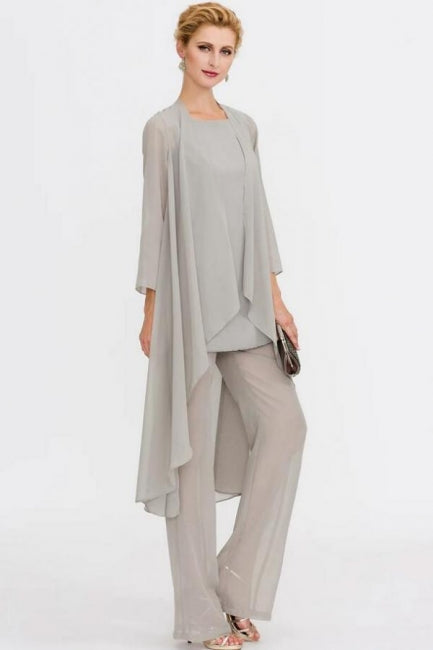Pantsuit 3 Piece Suit Mother of the Bride Dress Plus Size Floor Length Chiffon-misshow.com