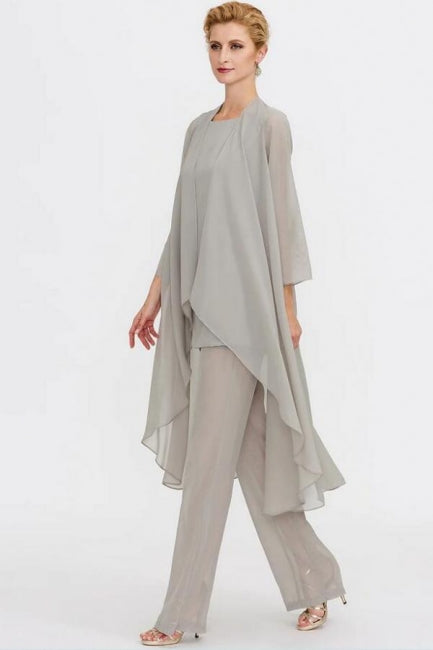Pantsuit 3 Piece Suit Mother of the Bride Dress Plus Size Floor Length Chiffon-misshow.com
