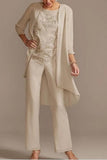Pantsuit Mother of the Bride Dress Floor Length Chiffon Lace 3/4 Length Sleeve-misshow.com