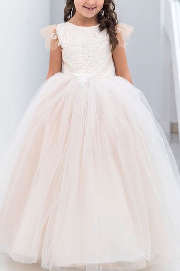 Party Ball Gown Lace Appliques Flower Girls Dresses-misshow.com