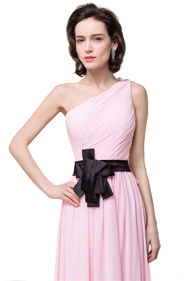 A plus size Blushing Pink bridesmaid dress made of 100D Chiffon are trendy for  . Shop MISSHOW with elaborately designed Crystal,Ribbons,Ruffles gowns for your bridesmaids.