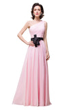 Pink A-line One-shoulder Ruffle Chiffon Bridesmaid Dresses