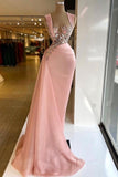 Pink Elegant Long Mermaid Prom Dresses With Glitter-misshow.com