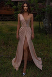 Pink Evening Dresses Long V Neck | Prom dresses with glitter