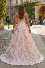 Pink Floral Embroidery Sweetheart Sequins Princess Long Prom Dress