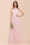 Pink Girls Bridesmaid Dress Halter Floor Length Chiffon Beach Wedding Party Dress