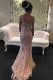 Pink Long Off-the-shouder Glitter Lace Mermaid Prom Dresses-misshow.com