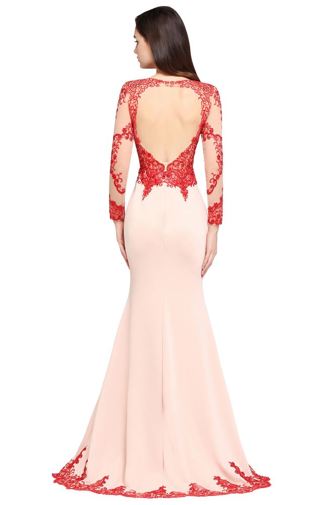 MISSHOW offers gorgeous Nude pink Scoop party dresses with delicately handmade Lace in size 0-26W. Shop Floor-length prom dresses at affordable prices.