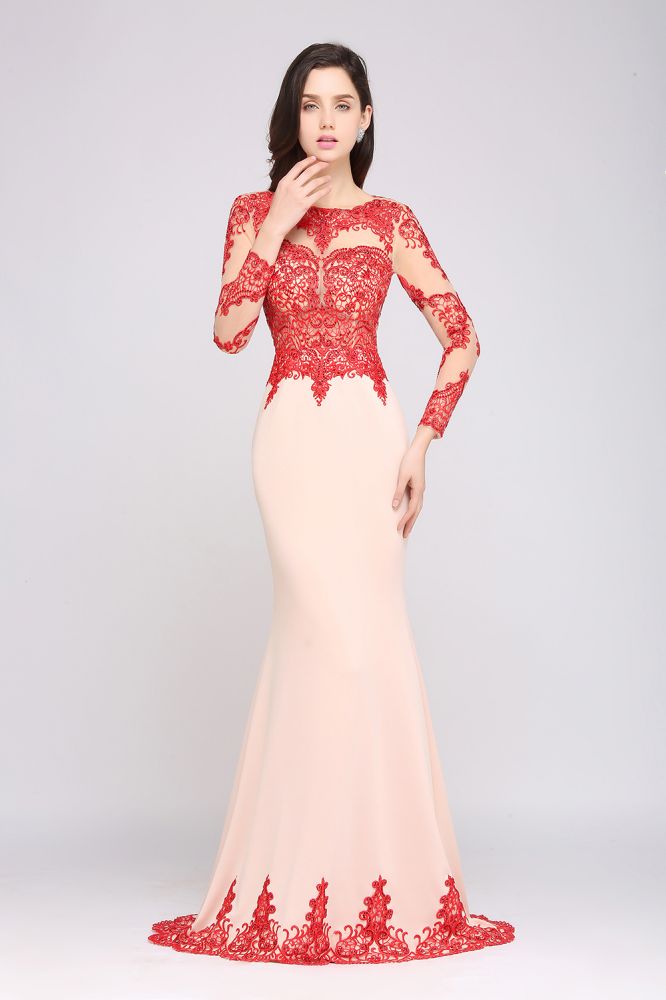 MISSHOW offers gorgeous Nude pink Scoop party dresses with delicately handmade Lace in size 0-26W. Shop Floor-length prom dresses at affordable prices.