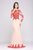 Pink Mermaid Scoop Sweep Train Pretty Evening Dresses with Lace