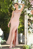 Pink Spaghetti Straps Sleeveless Mermaid Satin Prom Dresses-misshow.com