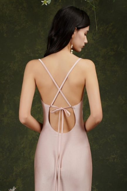 Pink Spaghetti Straps Sleeveless Mermaid Satin Prom Dresses-misshow.com