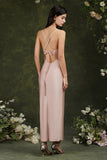 Pink Spaghetti Straps Sleeveless Mermaid Satin Prom Dresses-misshow.com