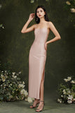 Pink Spaghetti Straps Sleeveless Mermaid Satin Prom Dresses