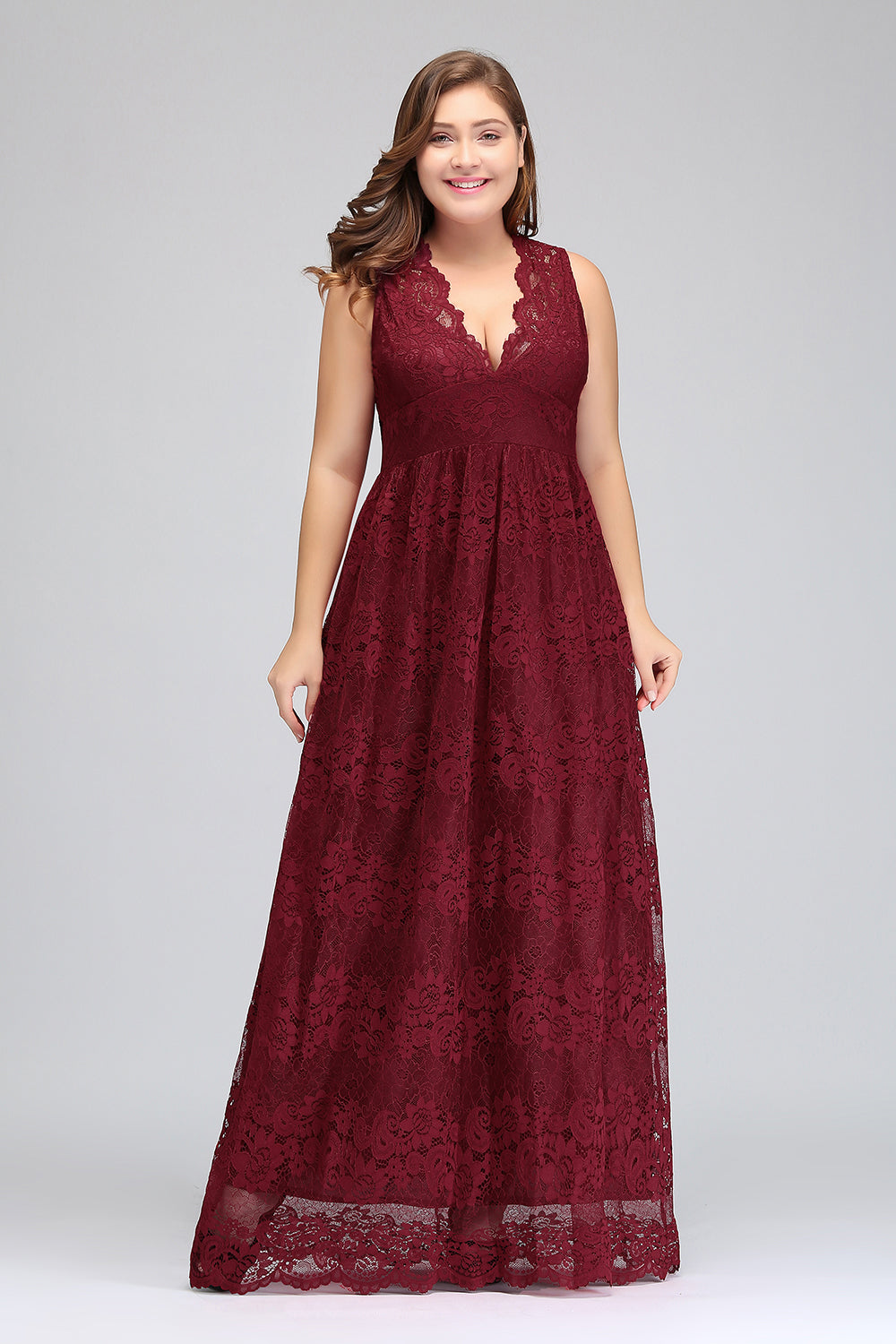 Plus Size A-Line V-Neck Burgundy Lace Bridesmaid Dresses Plus Size A-Line V-Neck Burgundy Lace Bridesmaid Dresses