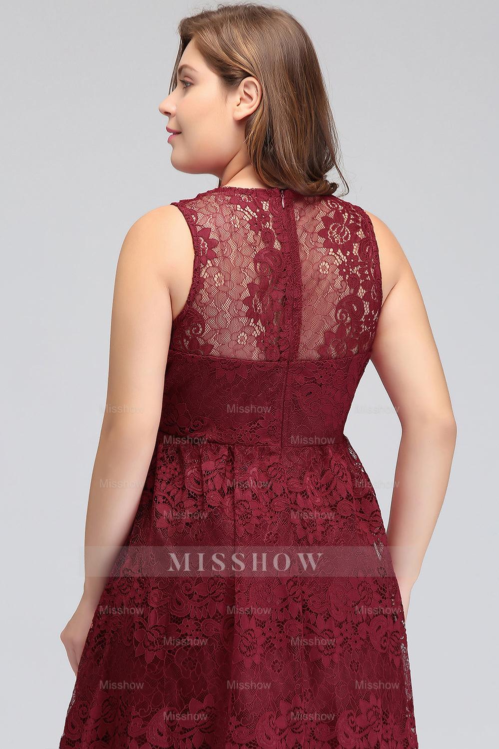 plus size burgundy bridesmaid dresses Plus Size A-Line V-Neck Burgundy Lace Bridesmaid Dresses