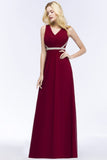 Shop MISSHOW US for sexy or modest Plus Size A-line V-neck Long Sleeveless Ruffled Chiffon Bridesmaid Dresses with Beading Sash. Find the perfect Burgundy Bridesmaid Dresses, cheap Sleeveless 30D Chiffon gowns online, Floor-length dresses for wedding party.